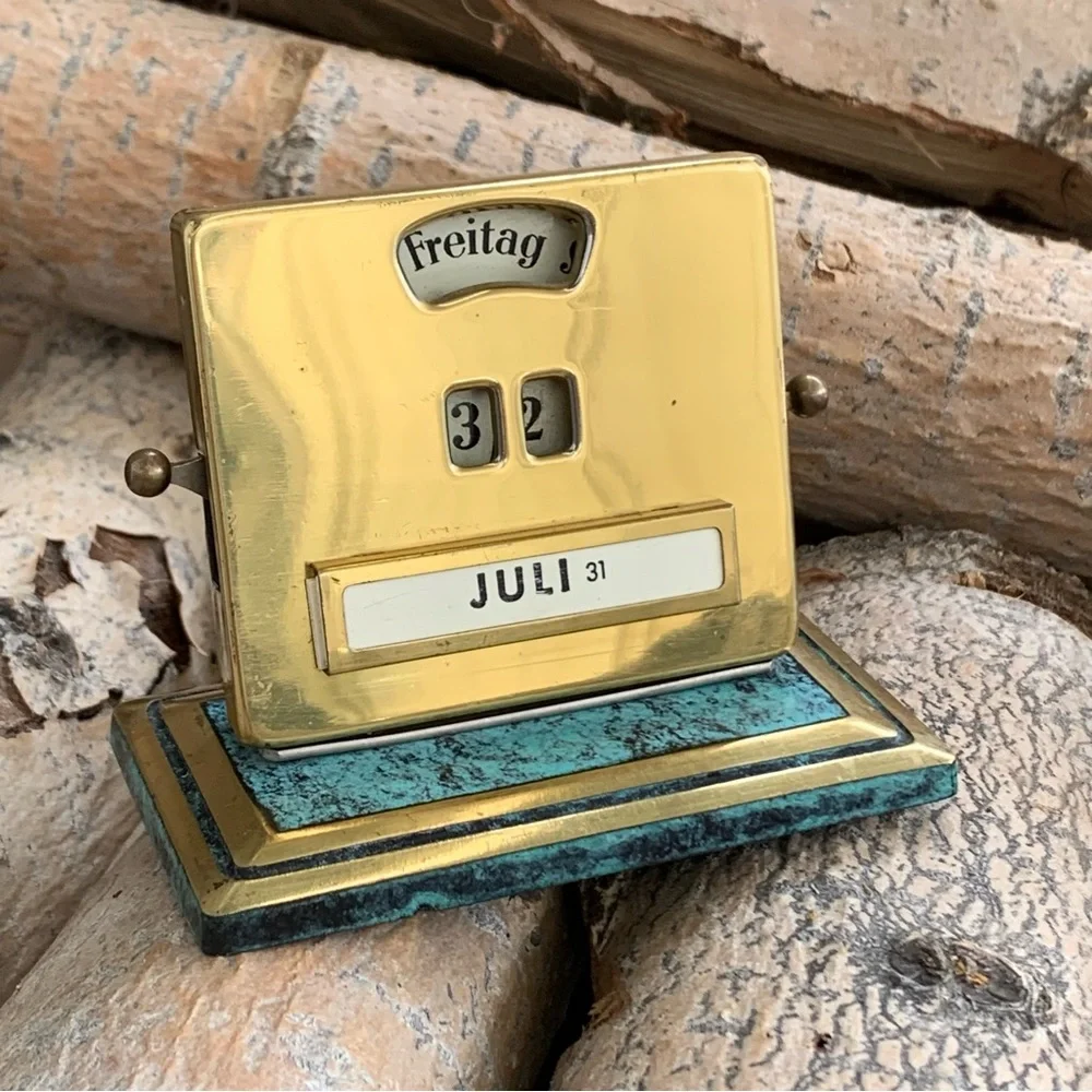 Vintage 40s Jakob Maul Brass & Marble Perpetual Desk Calendar EUC